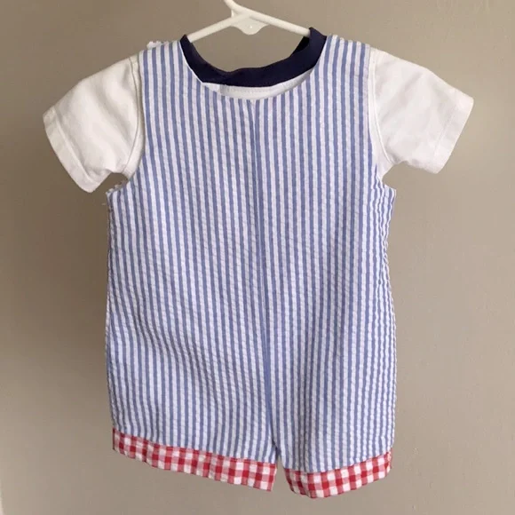 Blue striped crab seersucker romper with undershirt size 3-6 months. - Picture 3 of 4
